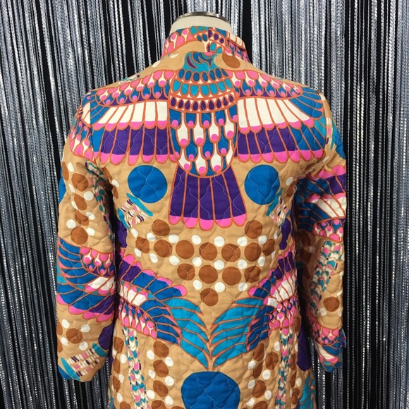 Vintage 60s Psychedelic Bird Quilted House Dress - Picture 6 of 8